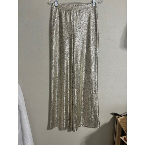 Skies Are Blue Gold Wide Leg Pants Small NWT - Picture 4 of 6